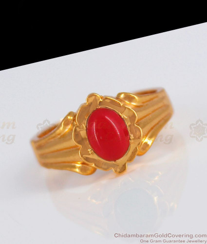 Manufacturer of 22kt gold close setting coral gents ring hgsr-002 | Jewelxy  - 102921