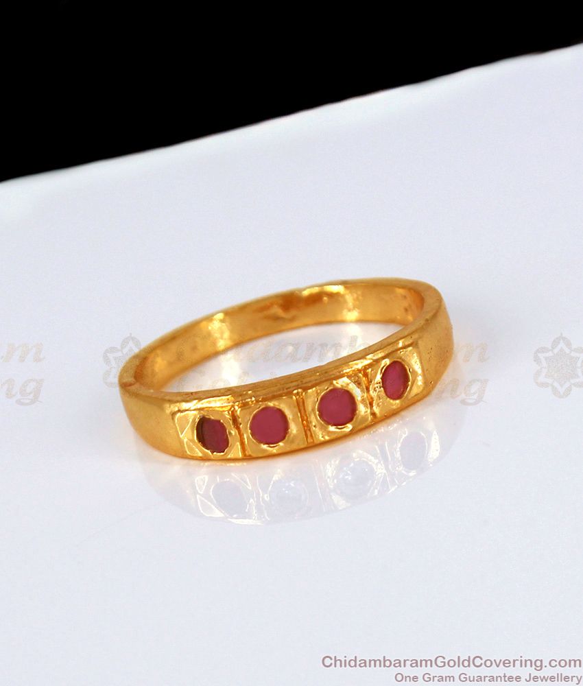 Ruby Stone Real Impon Gold Rings College Office Wear Collections FR1197