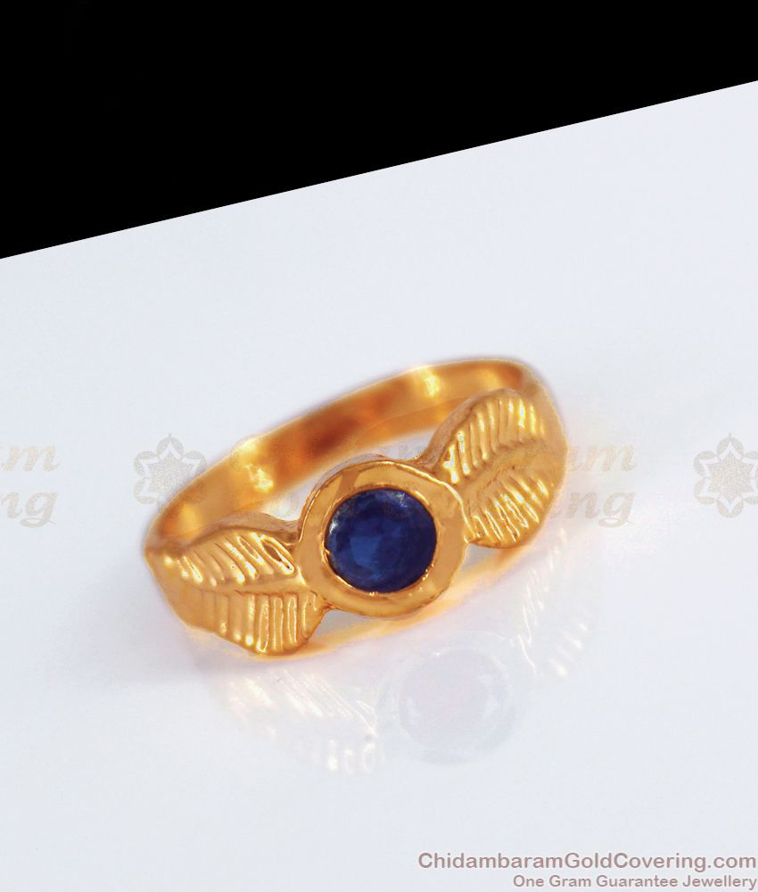 Leaf Design Blue Sapphire Stone Gold Impon Finger Rings FR1221