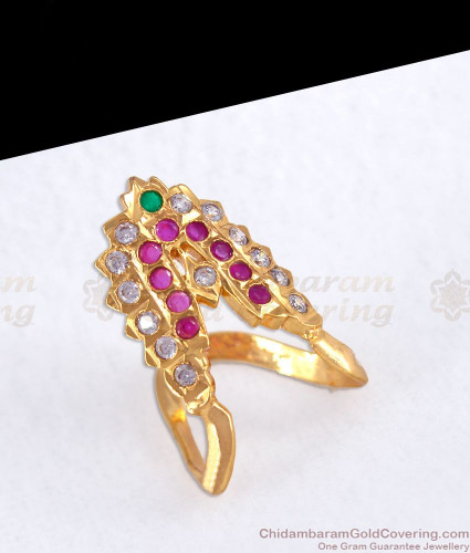 fr1251 trendy king crown design emerald multi colour stone finger ring for daily use online 1