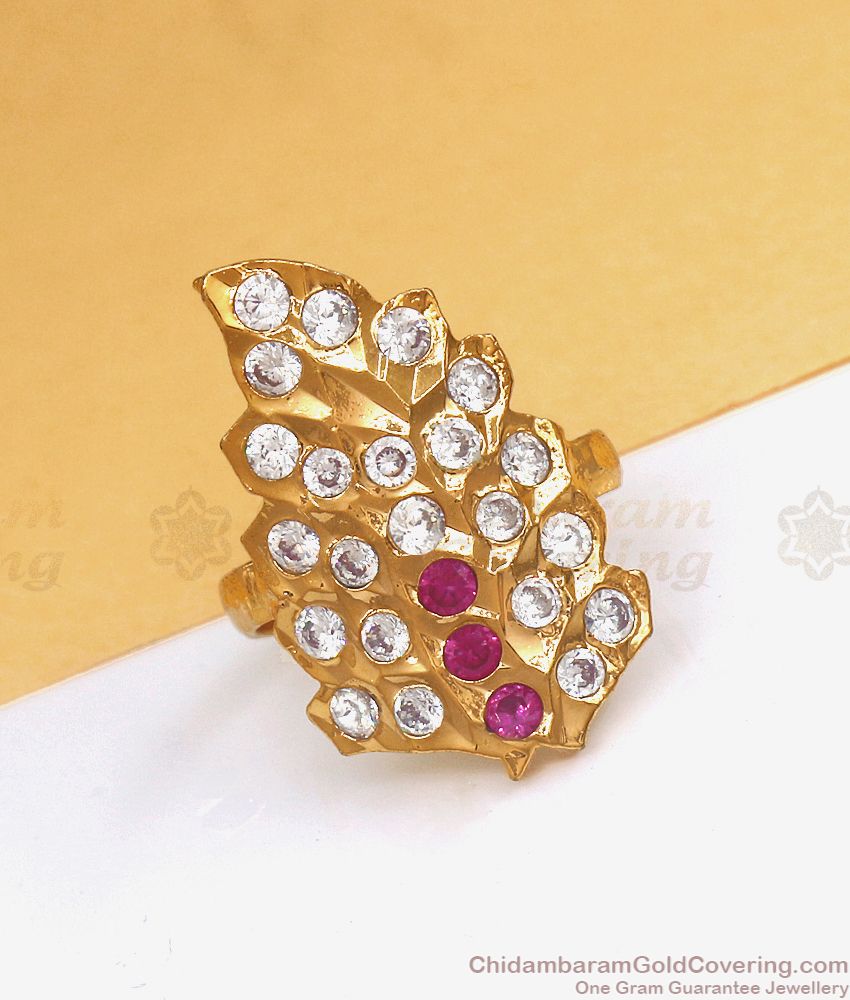 Gold Design Impon Finger Ring Leaf Pattern FR1257