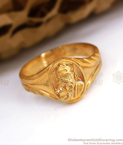 22K Sai Baba Ring - AjRi50712 - OSai Baba Ring with Frosty Design and  Diamond cuts.