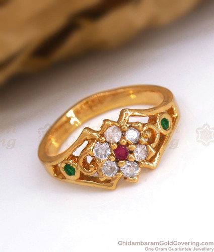 Buy quality 916 gold Red and green colour stone fancy ladies ring in  Ahmedabad