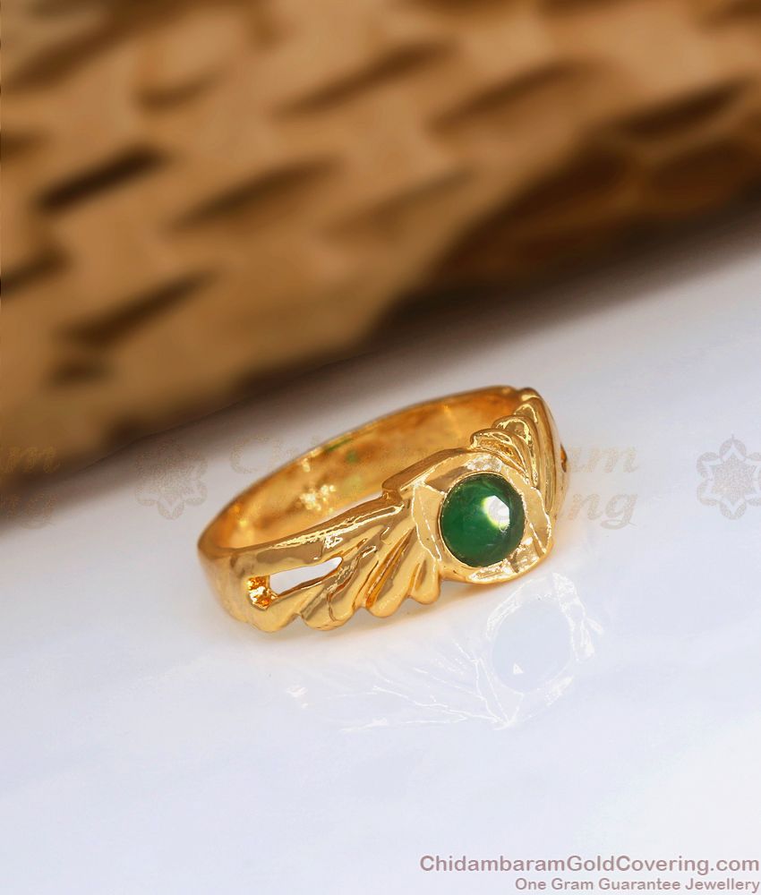 Light Weight Impon Finger Ring Green Stone Flower Design FR1335