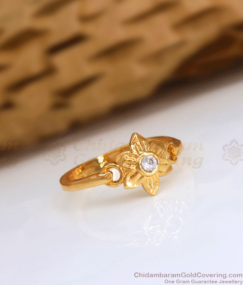 Stylish Floral Impon Plated Finger Ring White Stone FR1338