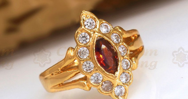 1 Gram Gold Forming Red Stone With Diamond Glamorous Design Ring - – Soni  Fashion®