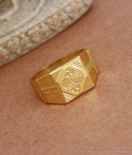 22 Gold Om Men's Ring | Raj Jewels