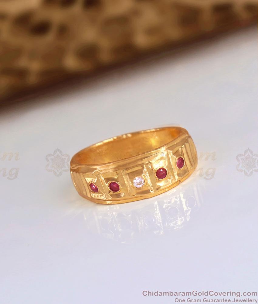 Daily Wear Impon Finger Ring Ruby White Gati Stone Designs FR1409