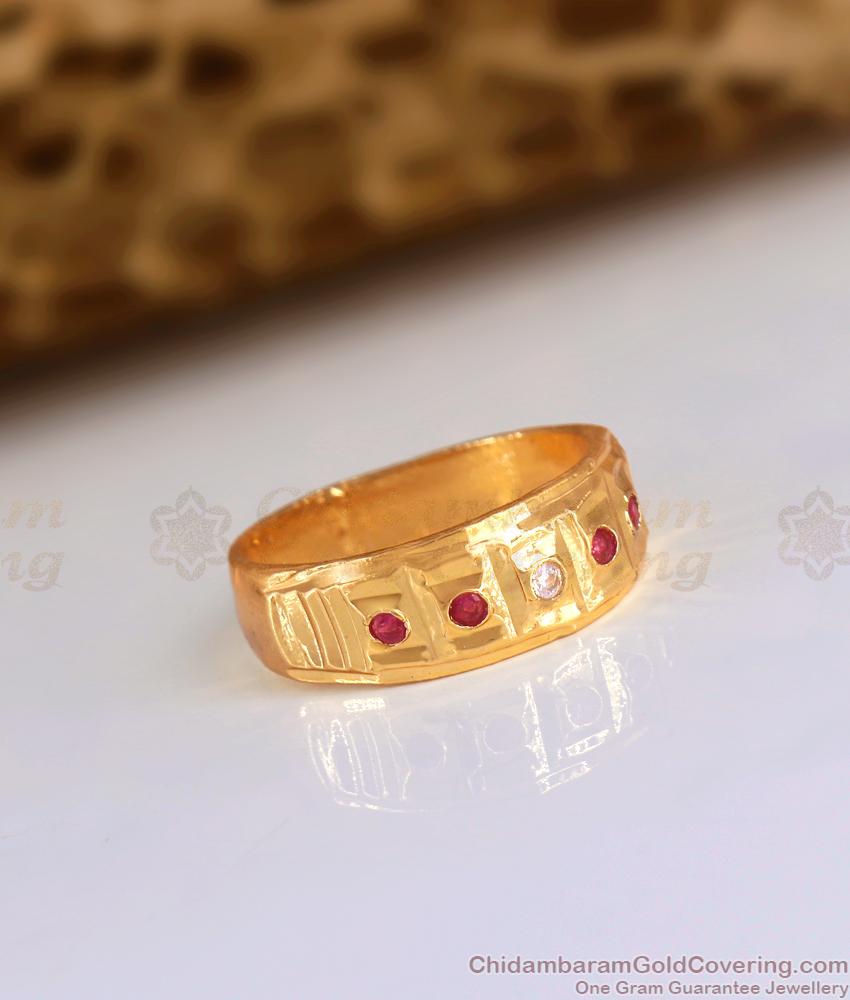 Daily Wear Impon Finger Ring Ruby White Gati Stone Designs FR1409