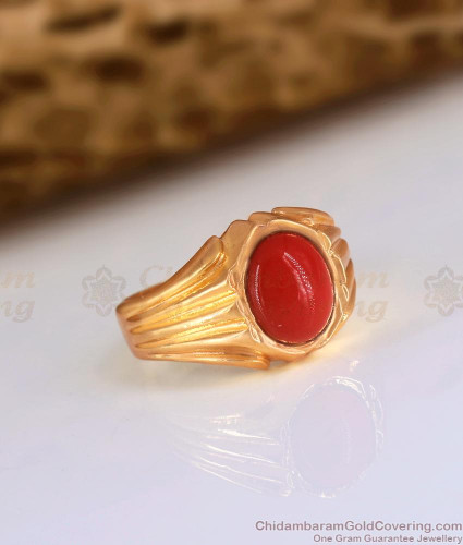 Italian Red Coral Cabochon Ring Gold Set | Eredi Jovon Venice