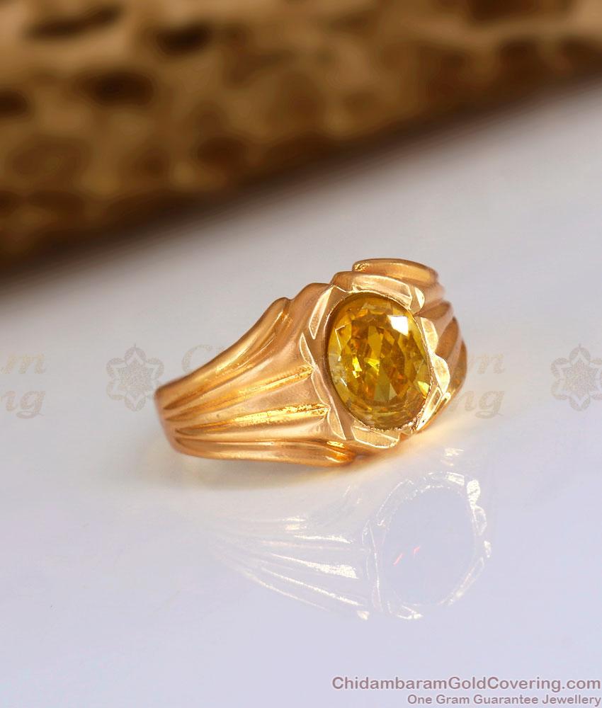 Glittering Yellow Sapphire Stone Impon Ring Collections Shop Online FR1416