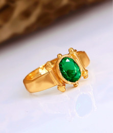 Single Emerald Stone Gold Plated Finger Ring 5 Metal Jewellery FR1563 Single Emerald Stone Gold Plated Finger Ring 5 Metal Jewellery FR1563