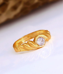 Simple Engagement Impon Ring With Small White Uncut Diamond FR1565 Simple Engagement Impon Ring With Small White Uncut Diamond FR1565