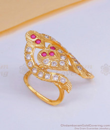 High Quality Five Metal Vanki Finger Ring Ruby White Stone Design FR1588