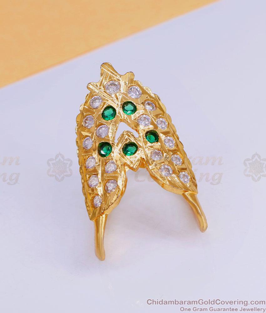 Attractive Emerald Stone Impon Vanki Ring Gold Plated Jewelry FR1589
