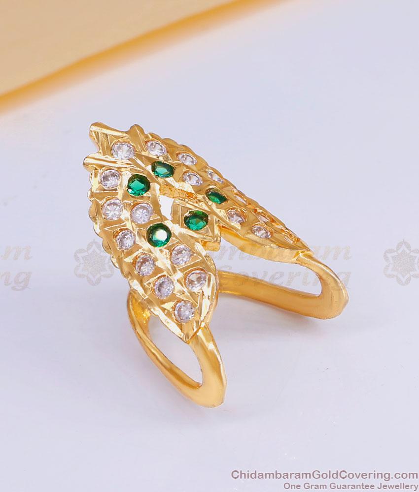 Attractive Emerald Stone Impon Vanki Ring Gold Plated Jewelry FR1589