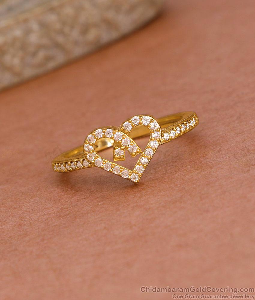 Sparkling White Stone Gold Imitation Heart Ring For Engagement FR1622