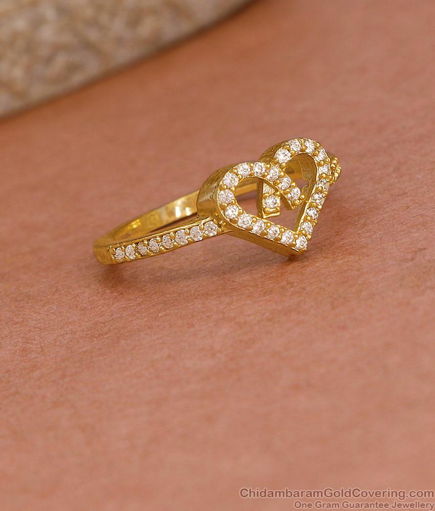 Sparkling White Stone Gold Imitation Heart Ring For Engagement FR1622