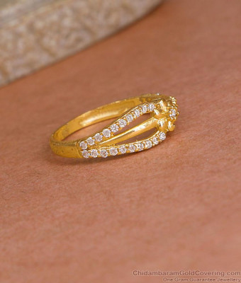 Stylish Ad Stone Small Floral Design Gold Plated Ring Collections Online FR1625