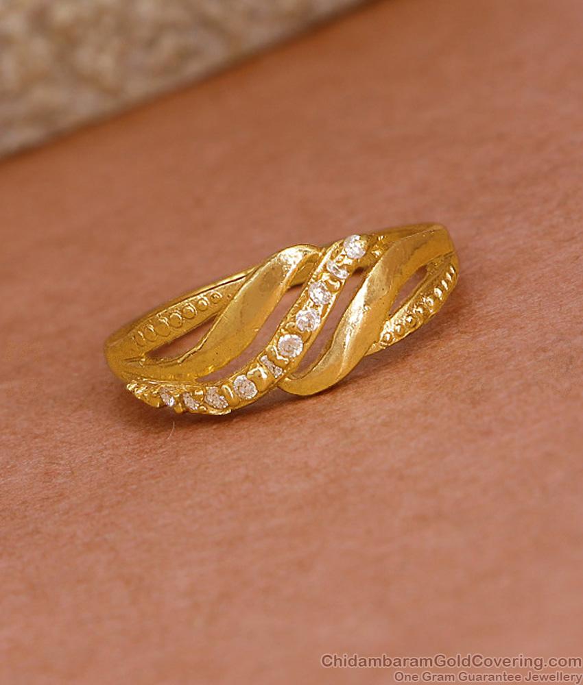 Pure One Gram Gold Tone White Stone Finger Ring For Women FR1640