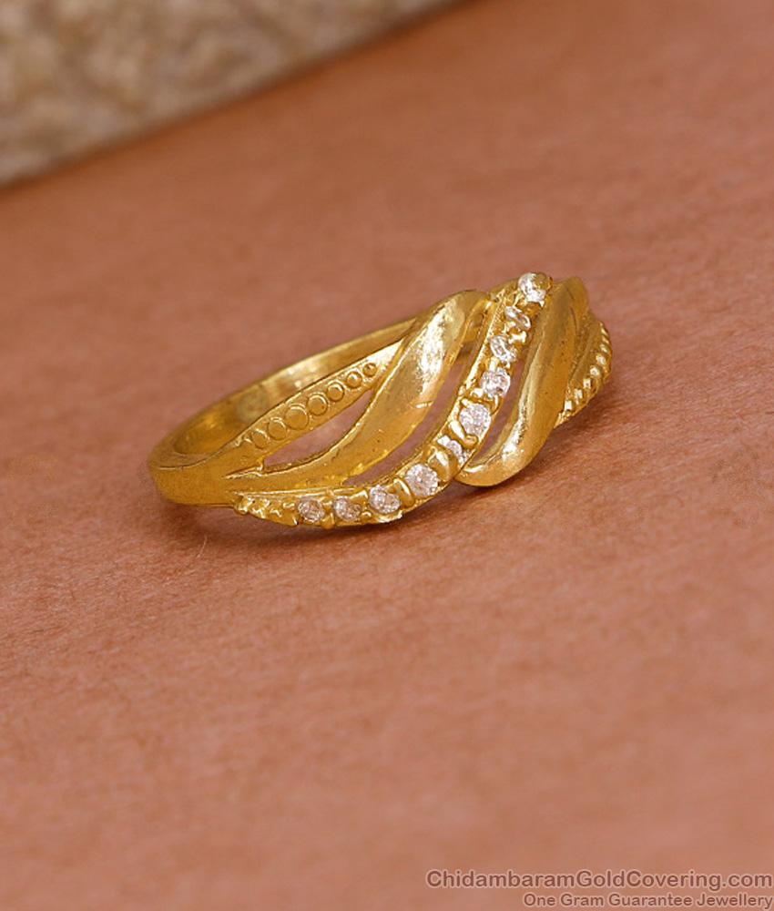 Pure One Gram Gold Tone White Stone Finger Ring For Women FR1640