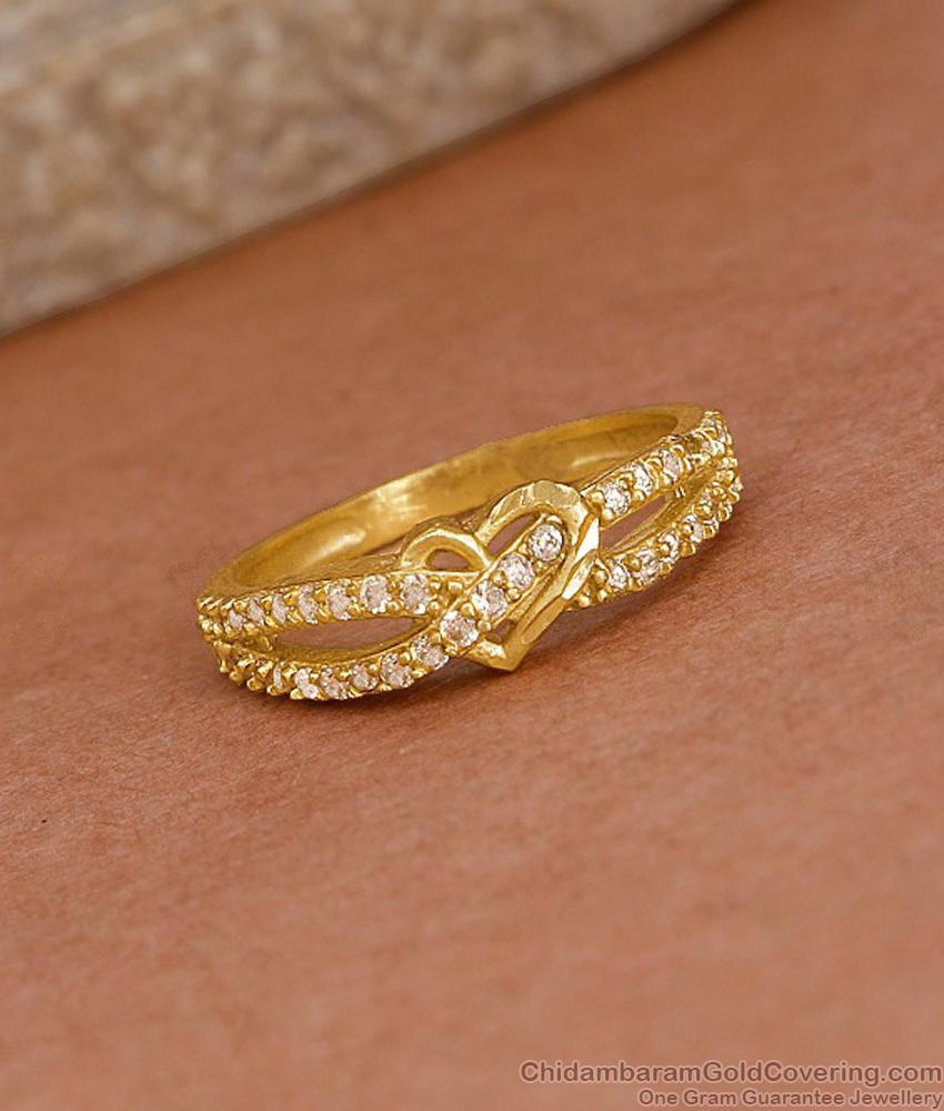 Valentines Special Heart Shaped Gold Imtation Ring With Ad Stone FR1641