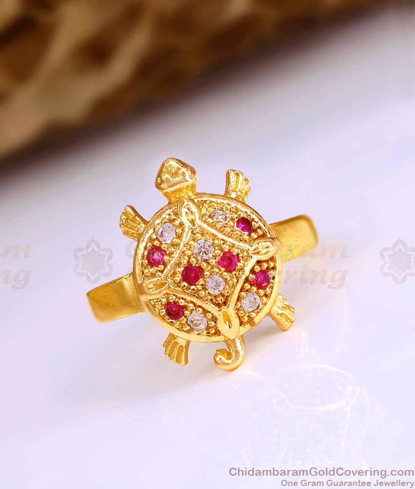 Latest Ruby White Stone Aympon Tortoise Finger Ring Designs Online FR1644