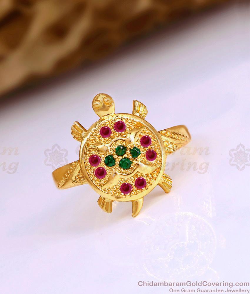 Original Impon Metal Tortoise Finger Ring With Ruby Green Stone FR1647