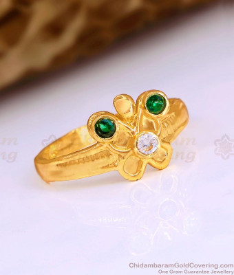 Regular Use Impon Gold Finish Butterfly Ring With Emerald Stone FR1662