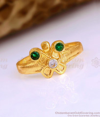 Regular Use Impon Gold Finish Butterfly Ring With Emerald Stone FR1662