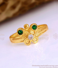 Regular Use Impon Gold Finish Butterfly Ring With Emerald Stone FR1662