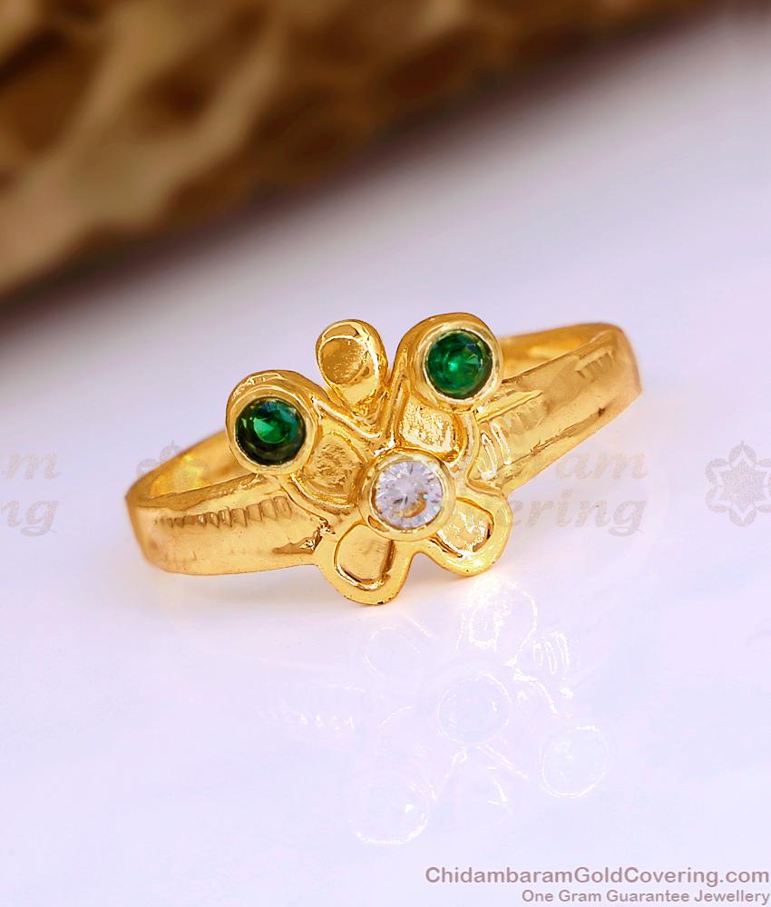 Regular Use Impon Gold Finish Butterfly Ring With Emerald Stone FR1662