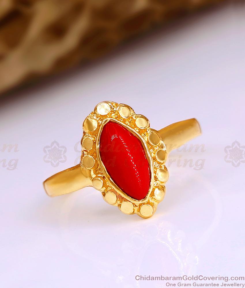 Oval Shaped Impon Red Coral Stone Finger Ring At Affordable Price FR1675