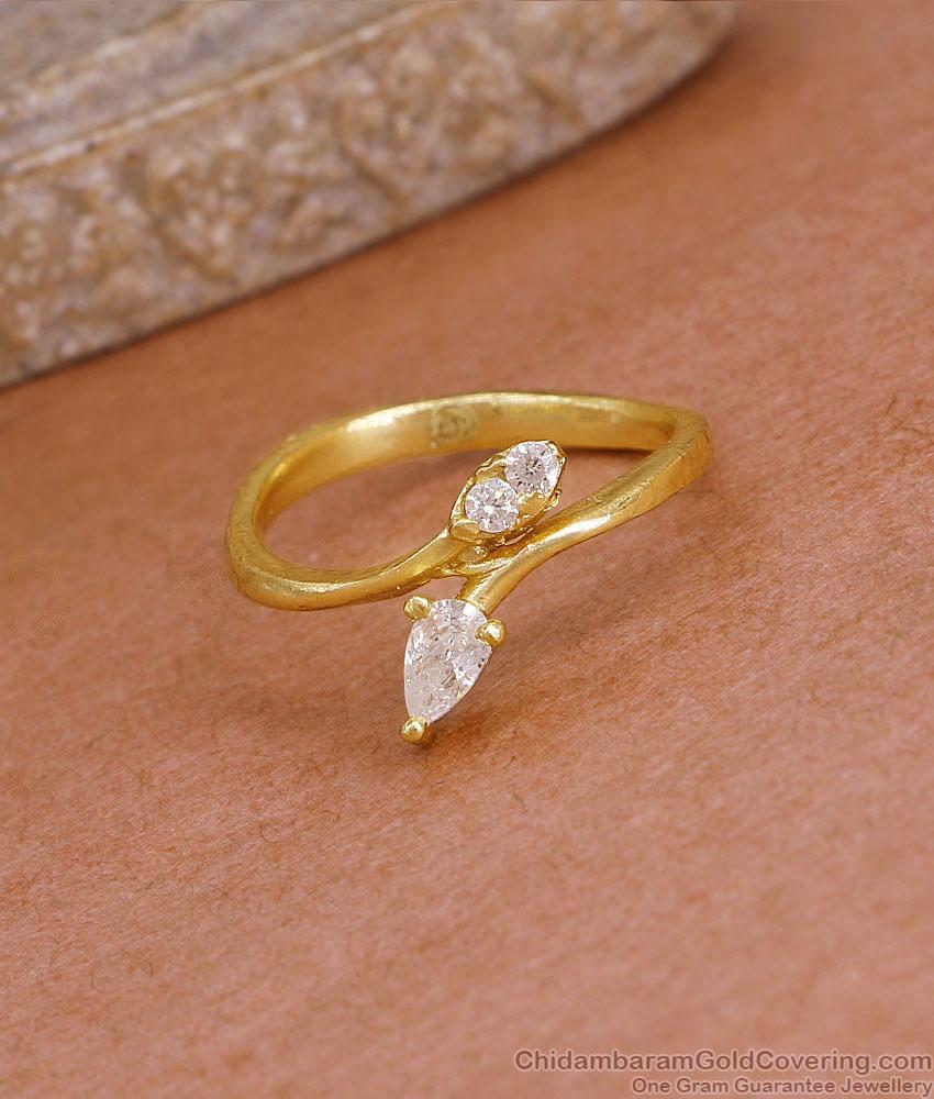 Glittering Ad White Stone Light Weight Gold Ring For College Girls FR1698