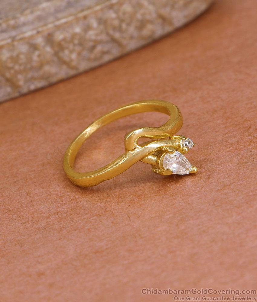 Daily Wear Gold Covering Finger Ring With White Stone FR1699 Daily Wear Gold Covering Finger Ring With White Stone FR1699
