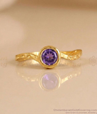 Lightweight Amethyst Stone Gold Plated Finger Ring for Women | FR1727