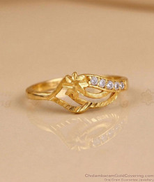 Floral Design White Stone Gold Ring For College Wear FR1728