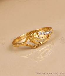 Floral Design White Stone Gold Ring For College Wear FR1728