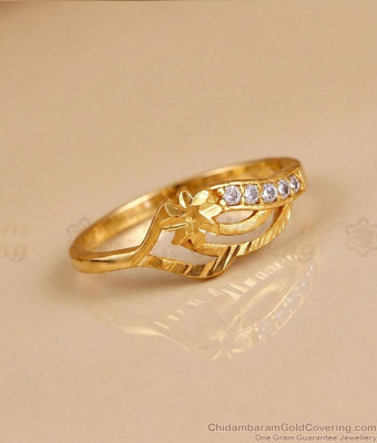 Floral Design White Stone Gold Ring For College Wear FR1728