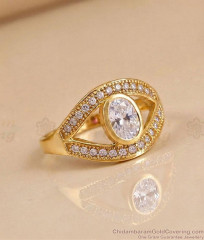 Stylish Full White Stone Engagement Ring Gold Finish FR1729