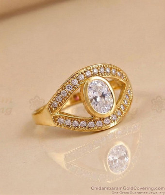 Stylish Full White Stone Engagement Ring Gold Finish FR1729