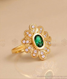 High Quality Emerald Stone Diamond Ring Floral Design FR1731