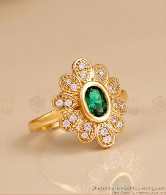 High Quality Emerald Stone Diamond Ring Floral Design FR1731