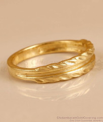 Classic Double Line Textured Gold Polish Ring FR1738