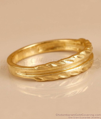 Classic Double Line Textured Gold Polish Ring FR1738