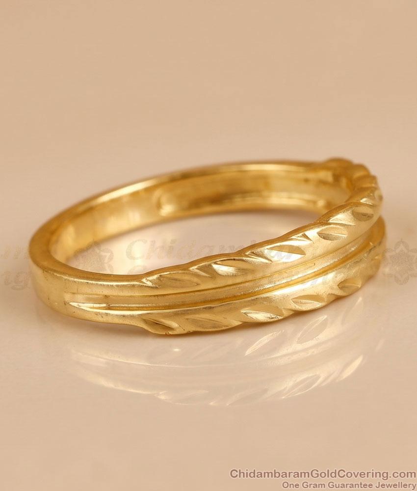 Classic Double Line Textured Gold Polish Ring FR1738