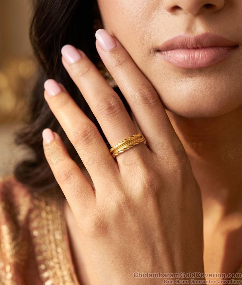 Classic Double Line Textured Gold Polish Ring FR1738