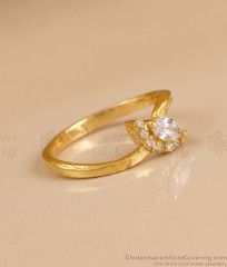 Simple White Stone Daily Wear Gold Ring For Women FR1753