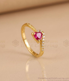 Beautiful Red Heart Ad Stone Gold Imitation Ring Design FR1755