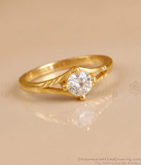 Light Weight Gold Polish White Stone Ring For Women FR1763 Light Weight Gold Polish White Stone Ring For Women FR1763